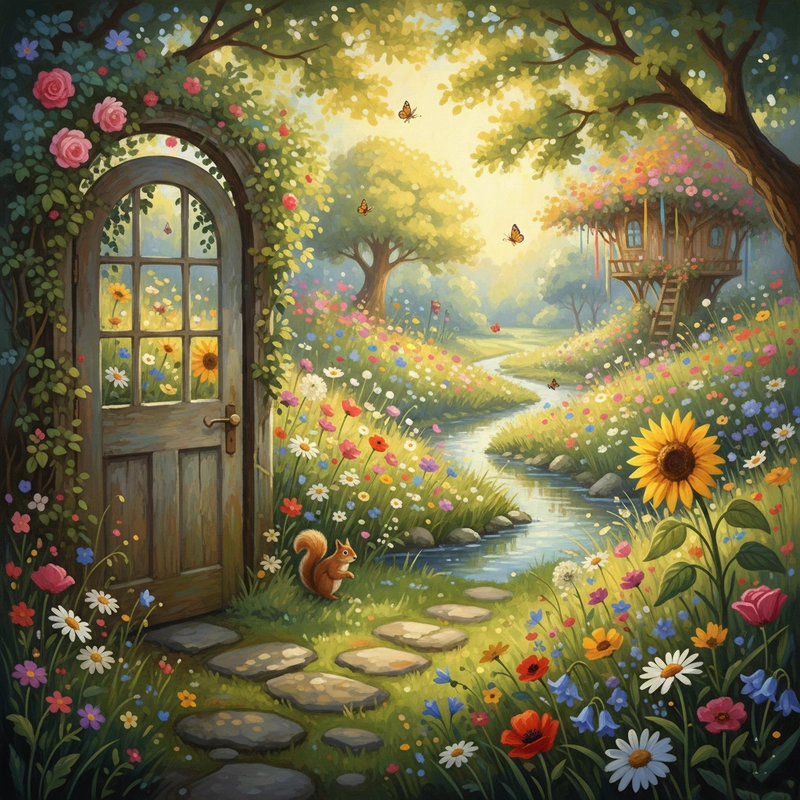 Hình vẽ vườn hoa mùa xuân