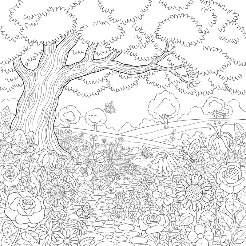 Hình vườn hoa của bé với nét đơn giản