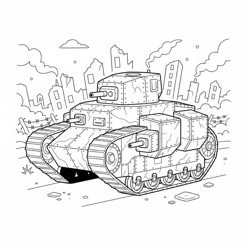 Hình xe tăng tô màu giúp bé sáng tạo