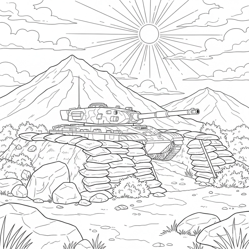 Hình xe tăng tô màu nét đậm dễ tô