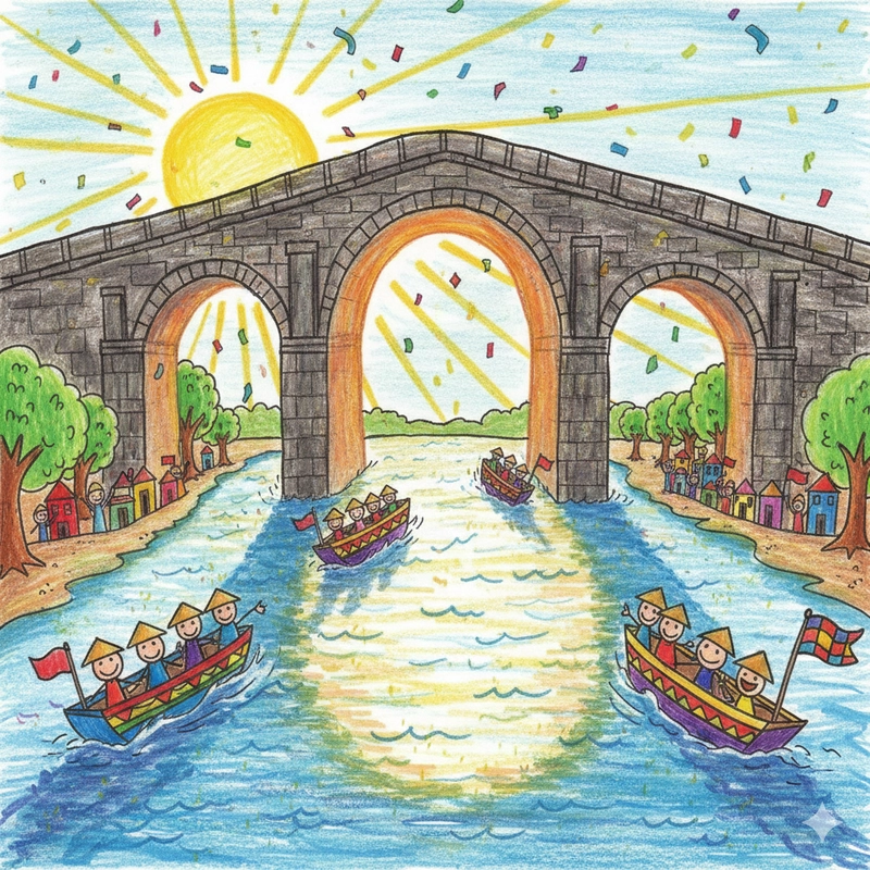 Hoạ cảnh đua thuyền truyền thống sinh động