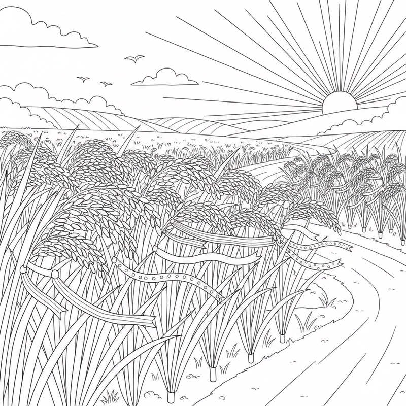 Mẫu cây lúa tô màu giúp bé khám phá nông nghiệp