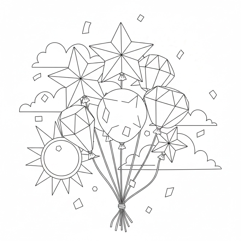 Mẫu chùm bóng bay 5 quả bé dễ tô