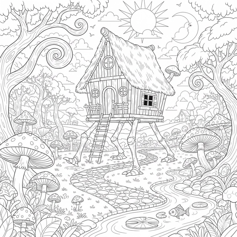 Mẫu nhà sàn đáng yêu để bé tập tô màu