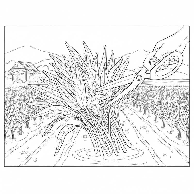 Mẫu rau muống tô màu nhẹ nhàng