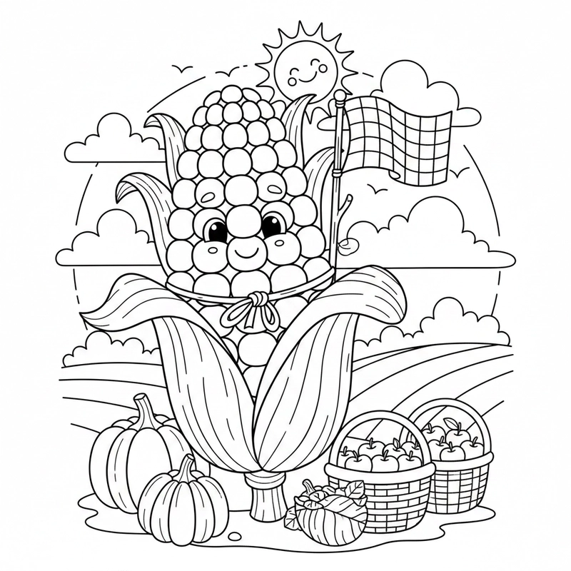 Mẫu tô màu bắp ngô dễ tải và dễ in cho bé