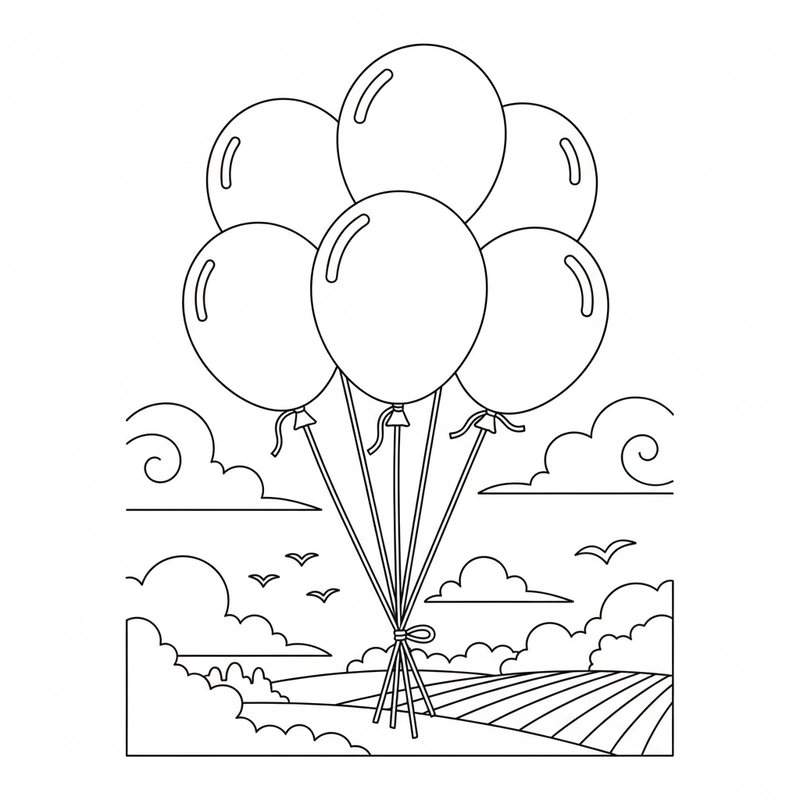 Mẫu tô màu bóng bay 6 quả đơn giản