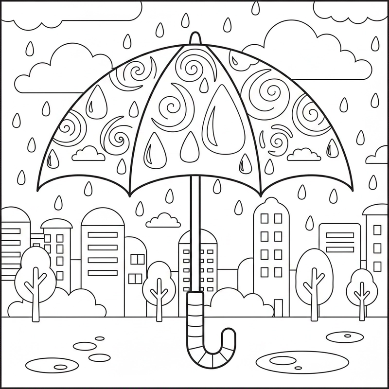 Mẫu tô màu cái ô cho bé luyện kỹ năng