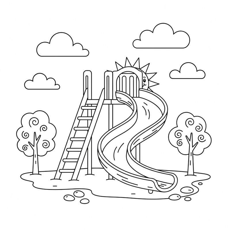 Mẫu tô màu cầu trượt mầm non nhẹ nhàng