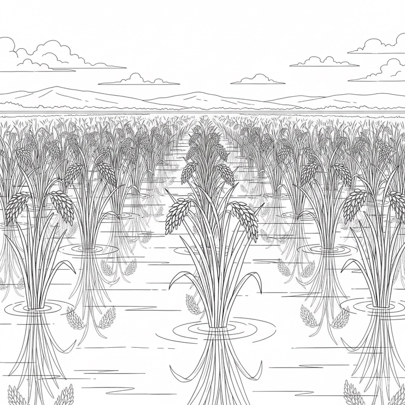 Mẫu tô màu cây lúa dễ in cho bé luyện tay