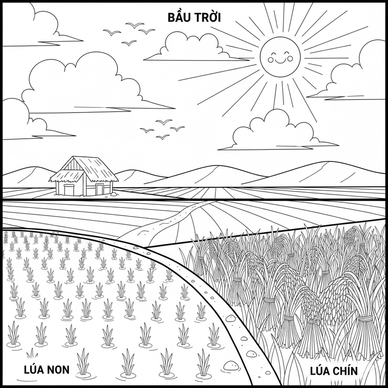 Mẫu tô màu cây lúa giúp bé nhận biết cây lúa