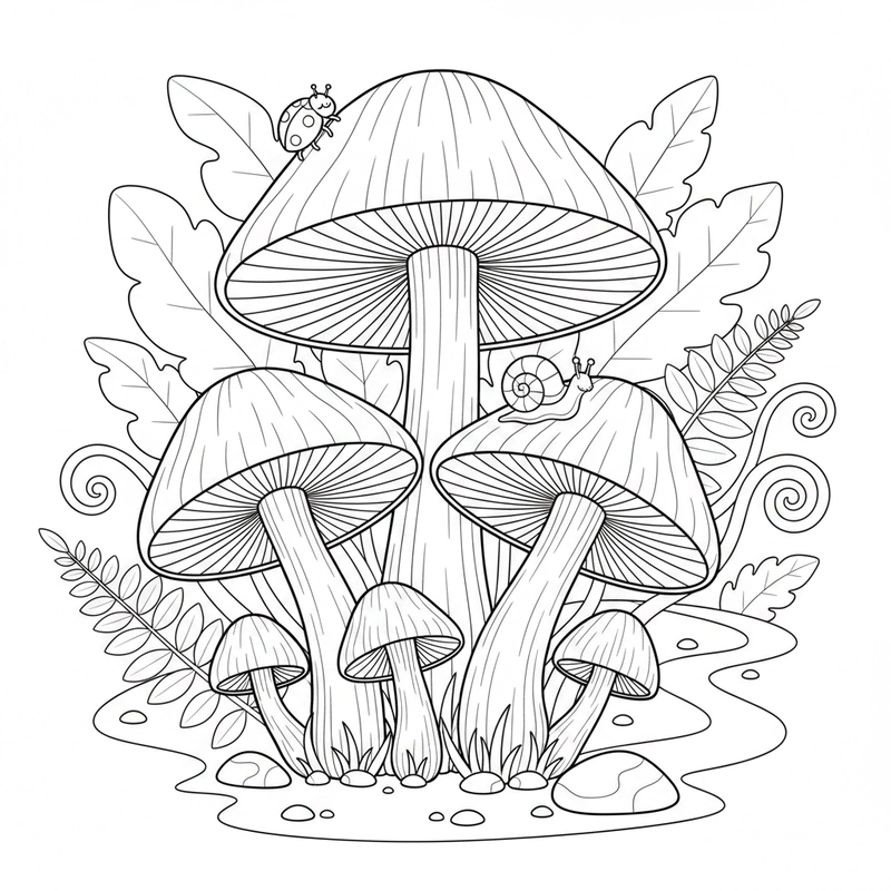 Mẫu tô màu nấm đáng yêu cho bé