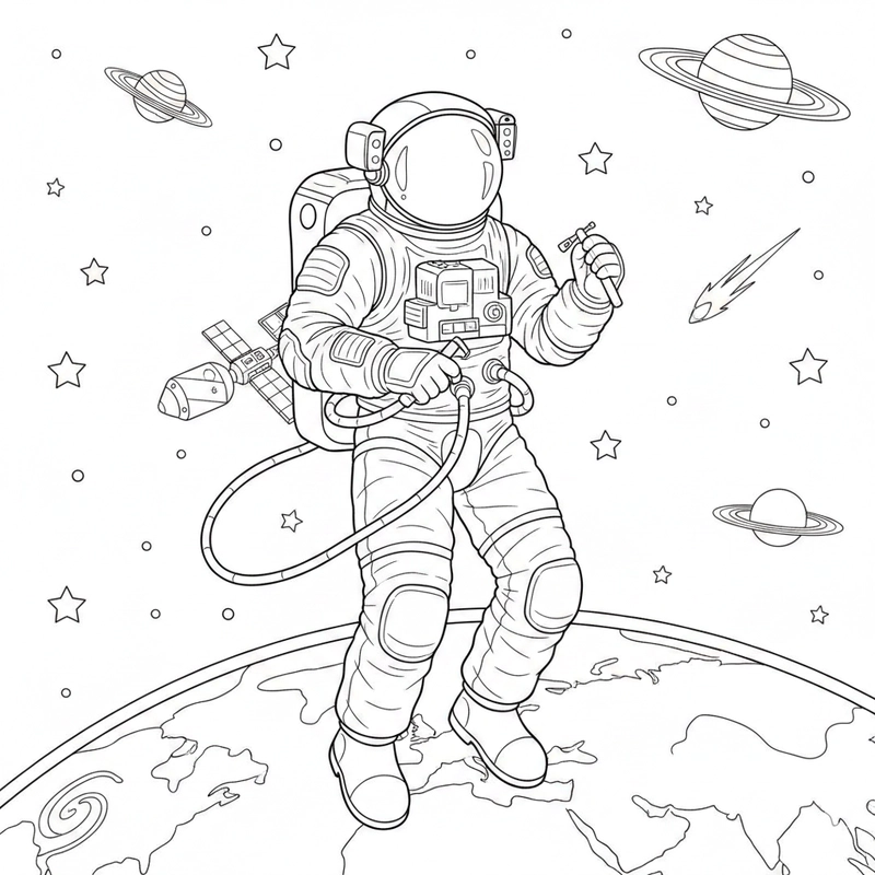 Mẫu tô màu phi hành gia đáng yêu, nét rõ