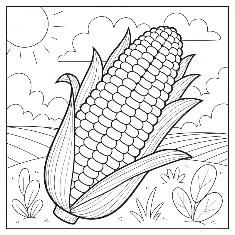 Mẫu tranh bắp ngô tô màu giúp bé học vẽ