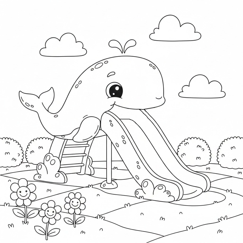 Mẫu tranh bé chơi cầu trượt dễ tô