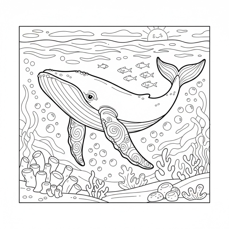 Mẫu tranh cá voi lưng gù dễ in cho bé