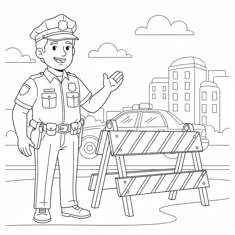Mẫu tranh cảnh sát hoạt hình dễ tô