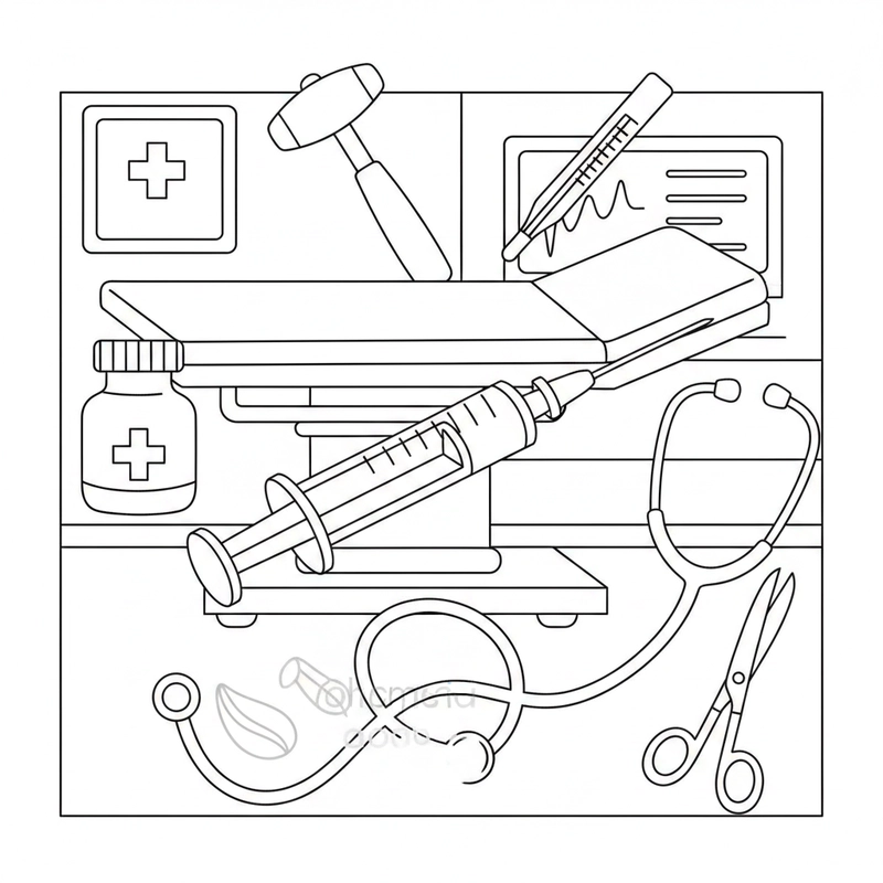 Mẫu tranh dụng cụ nghề bác sĩ dễ tô