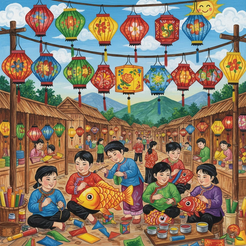 Mẫu tranh làng nghề truyền thống dễ vẽ