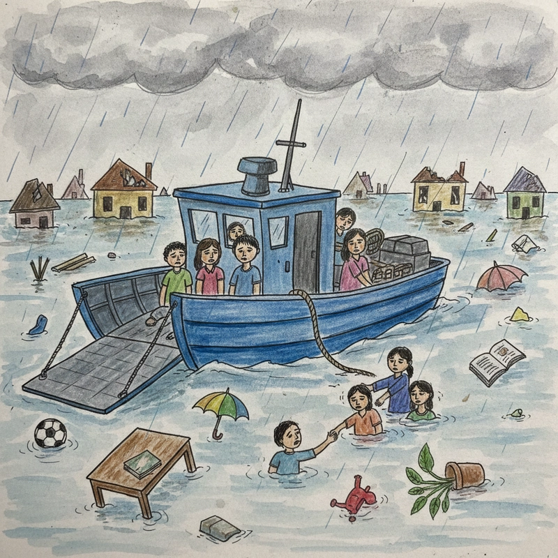 Mẫu tranh phòng chống thiên tai lũ lụt