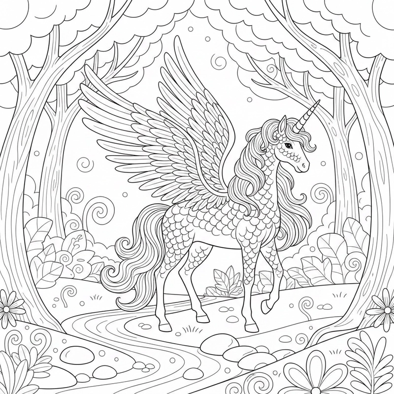 Mẫu tranh tô màu kỳ lân dễ tô