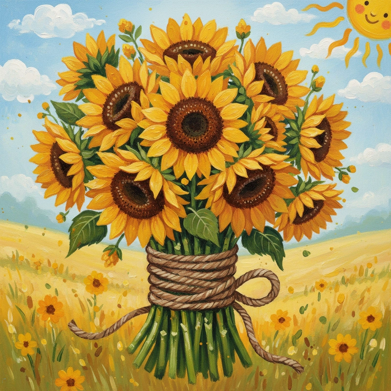 Mẫu tranh vẽ bó hoa hướng dương ấn tượng
