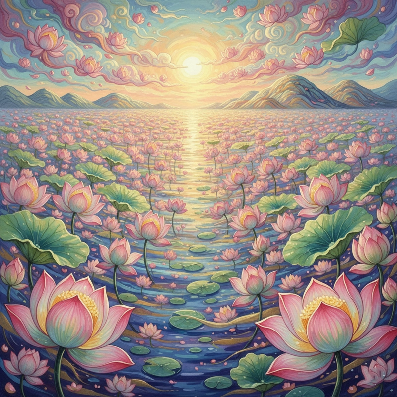 Mẫu tranh vẽ hoa sen ấn tượng