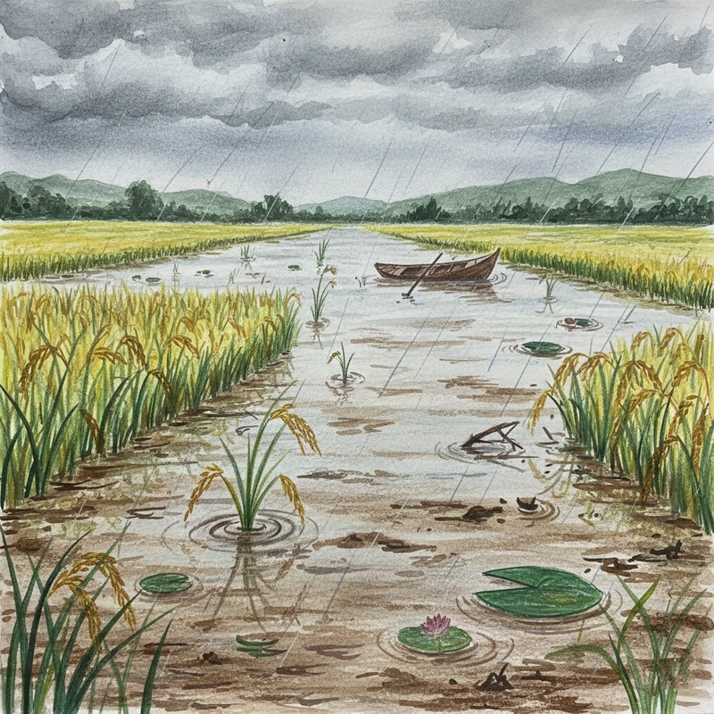 Mẫu vẽ tranh đề tài lũ lụt đơn giản