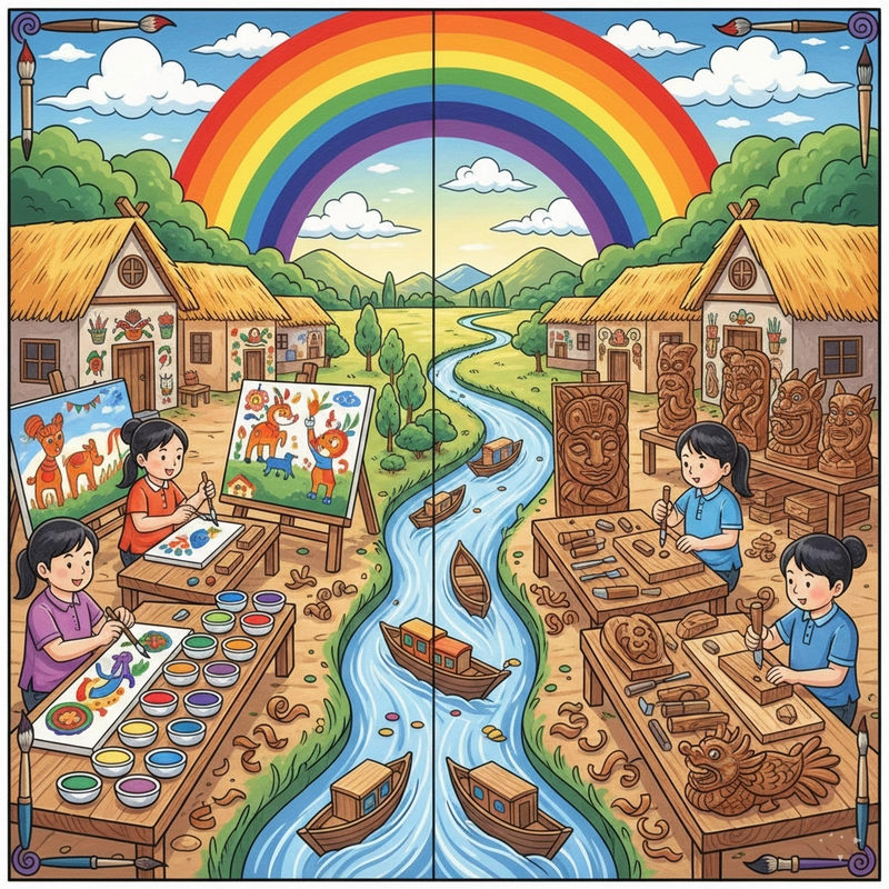 Minh họa không gian làng nghề truyền thống