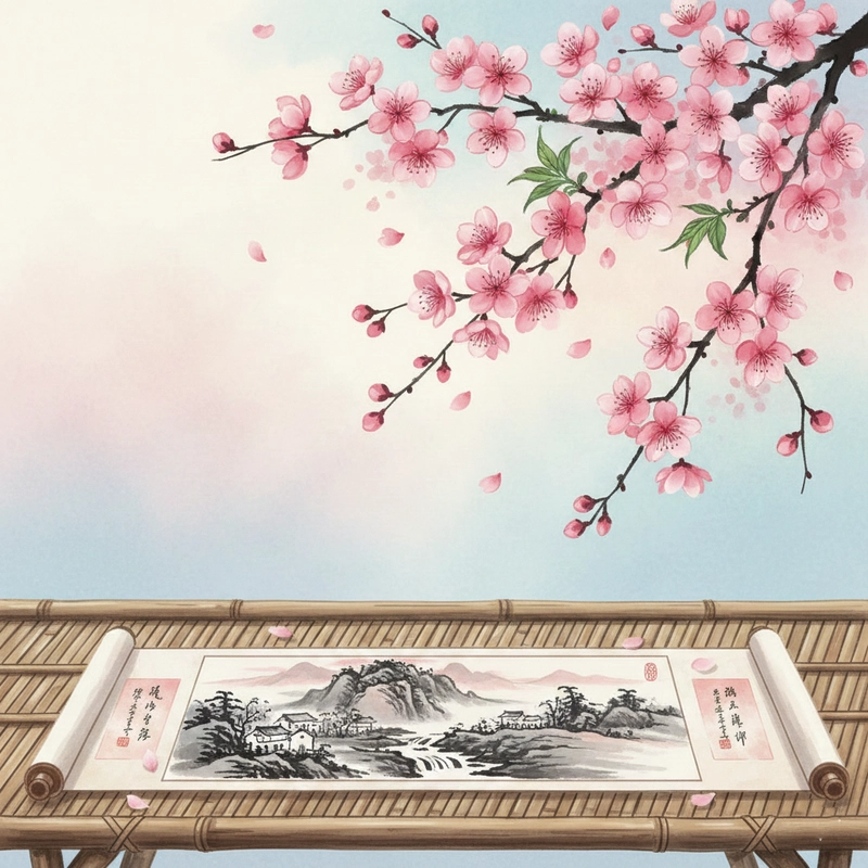 Phong cảnh hoa đào mùa xuân