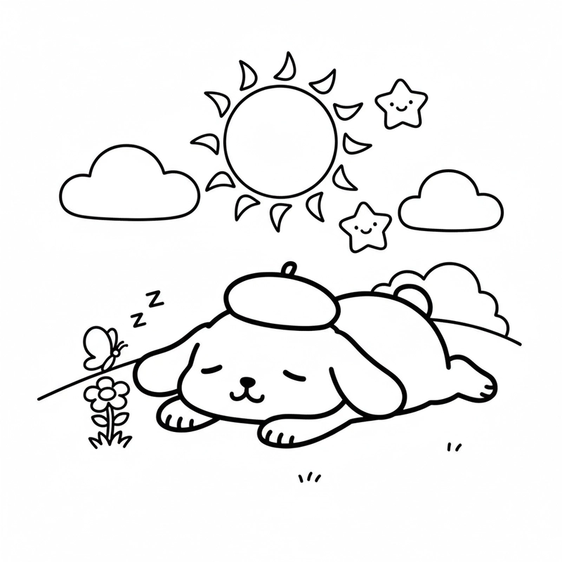 Tô màu Pompompurin với nét vẽ mềm mại