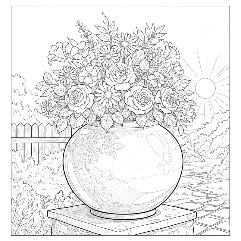 Tô màu chậu hoa phong cách mềm mại
