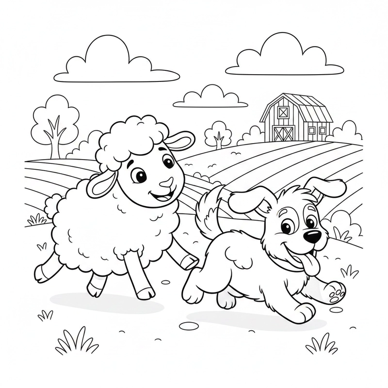 Tô màu con cừu đáng yêu với bố cục dễ tô