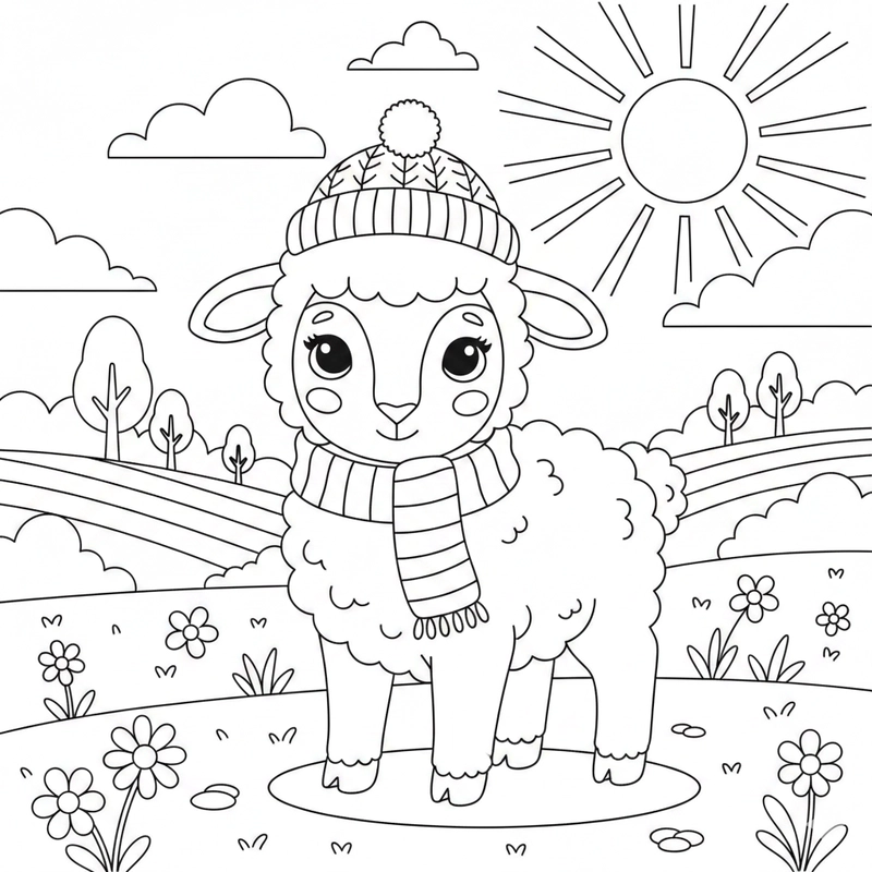 Tô màu con cừu dễ in dành cho bé học vẽ