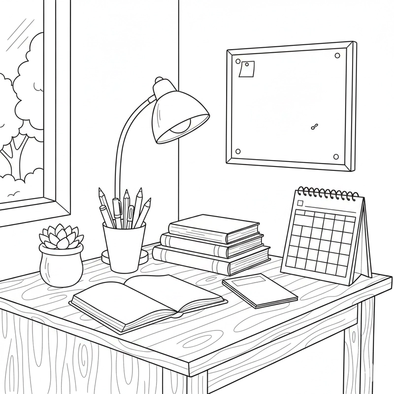 Tô màu góc học tập đơn giản cho bé