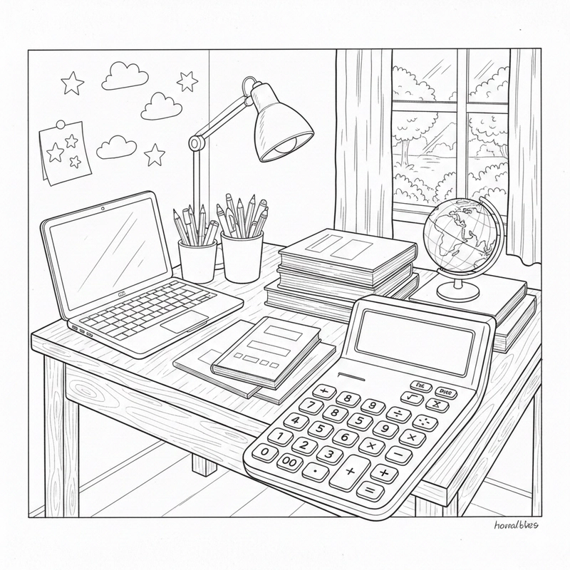 Tô màu góc học tập với đường nét rõ ràng