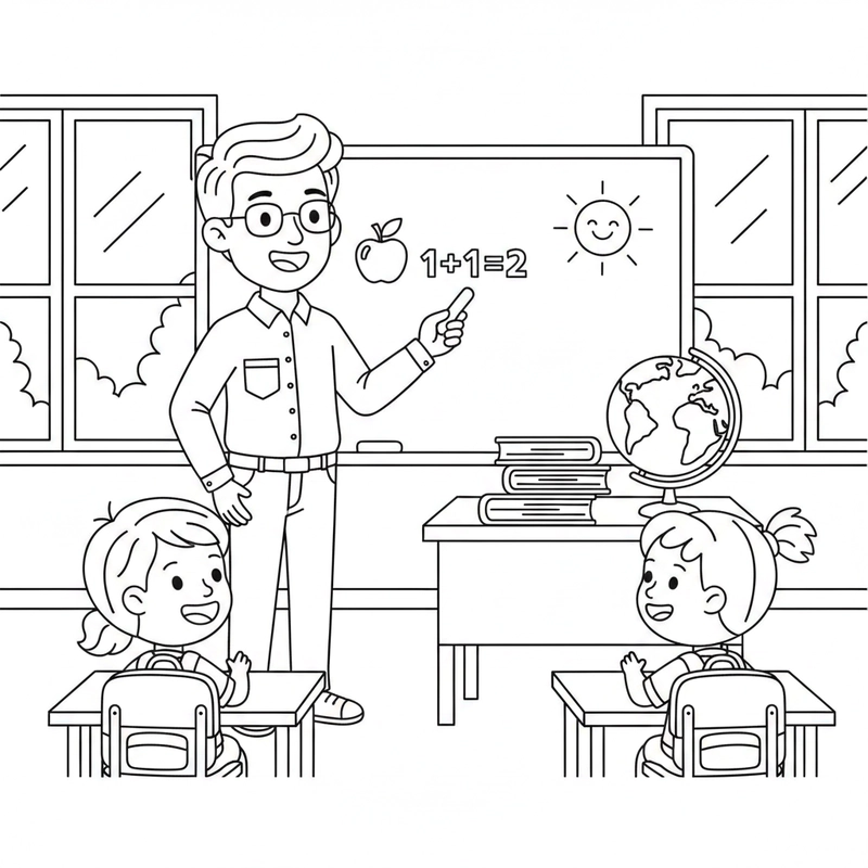 Tô màu nghề giáo viên đáng yêu, dễ in