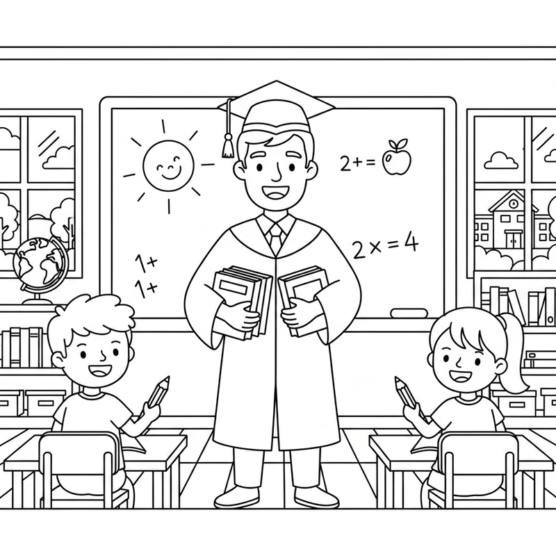 Tô màu nghề giáo viên giúp bé rèn kỹ năng