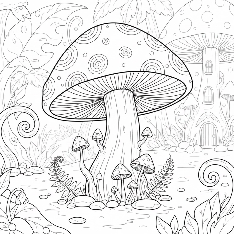 Trang tô màu cây nấm đường nét rõ