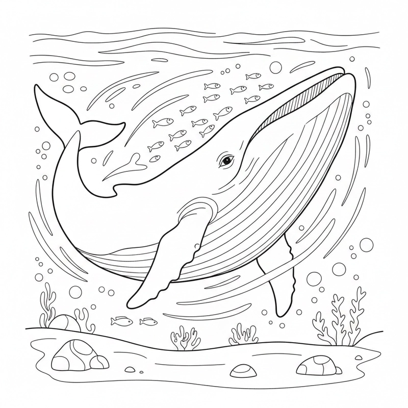 Trang tranh tô màu cá voi xanh dễ in