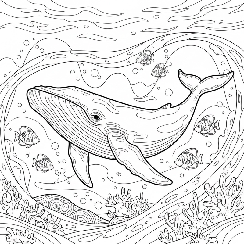 Trang vẽ cá voi lưng gù cho bé tô màu
