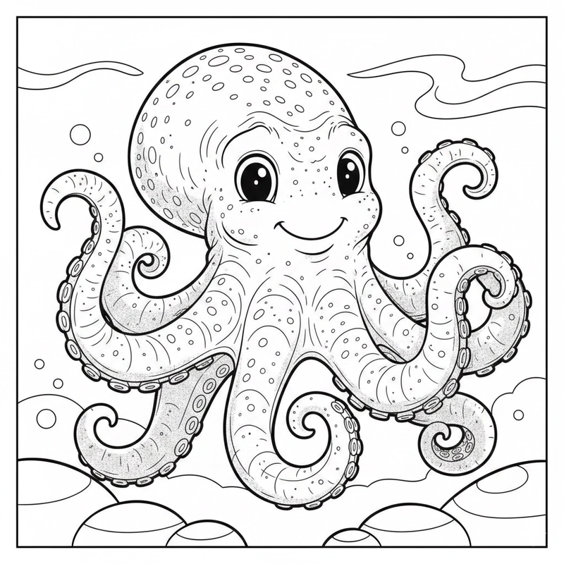 Tranh bạch tuộc đáng yêu cho trẻ phối màu