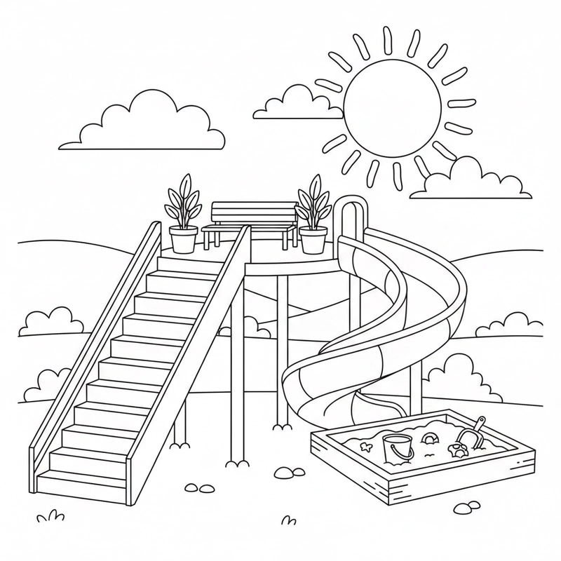 Tranh bé chơi cầu trượt dễ tô màu