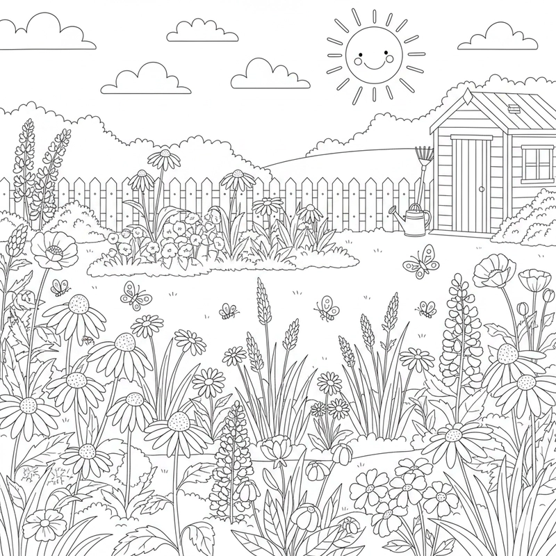 Tranh bé tô vườn hoa sinh động và rõ nét