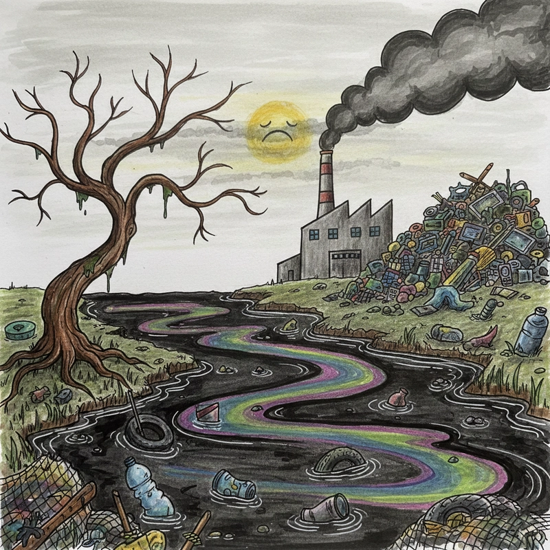 Tranh biếm họa về ô nhiễm môi trường dễ nhận biết