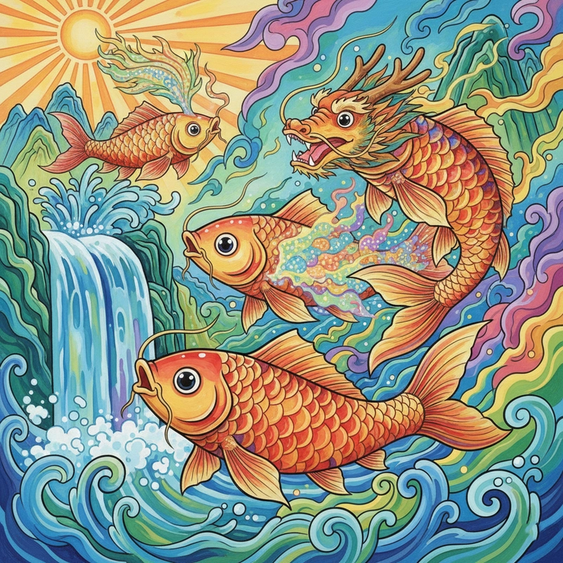 Tranh cá chép hóa rồng nghệ thuật