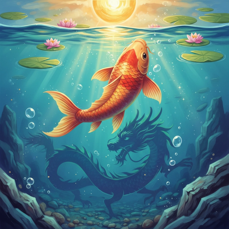 Tranh cá chép hóa rồng phong cách hiện đại