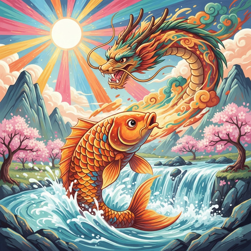 Tranh cá chép hóa rồng trang trí