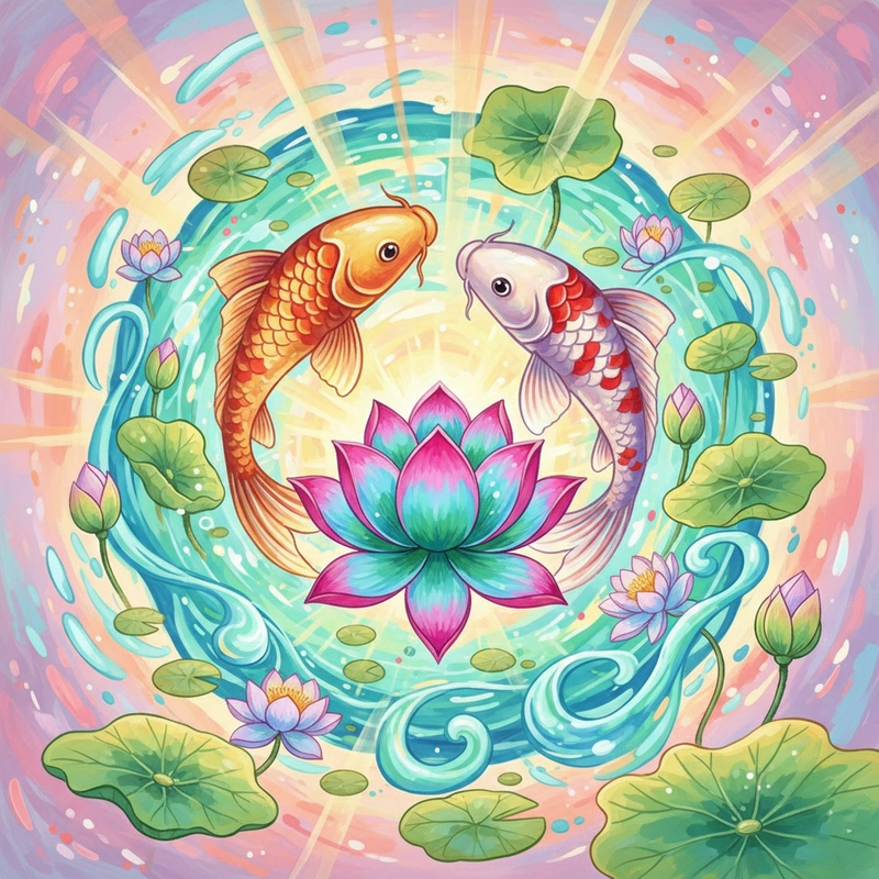 Tranh cá chép hoa sen cảm hứng