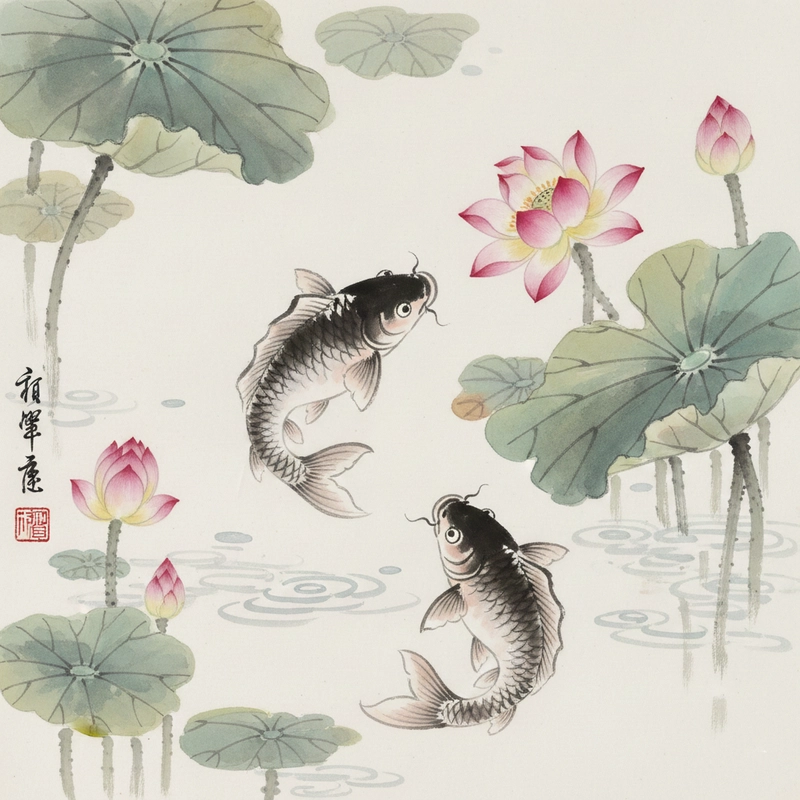 Tranh cá chép hoa sen nghệ thuật